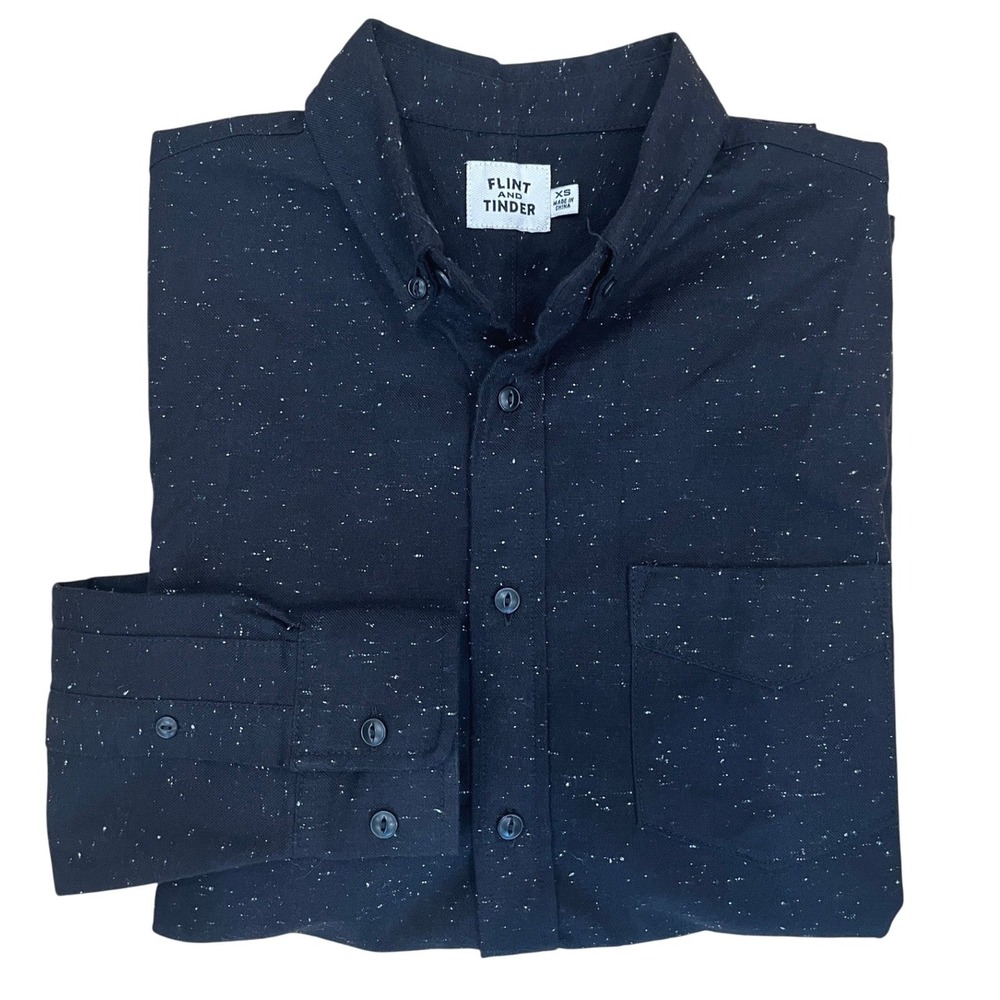 Flint and Tinder Mens XS Black Donegal Speckled Nep Slub Button Down Shirt